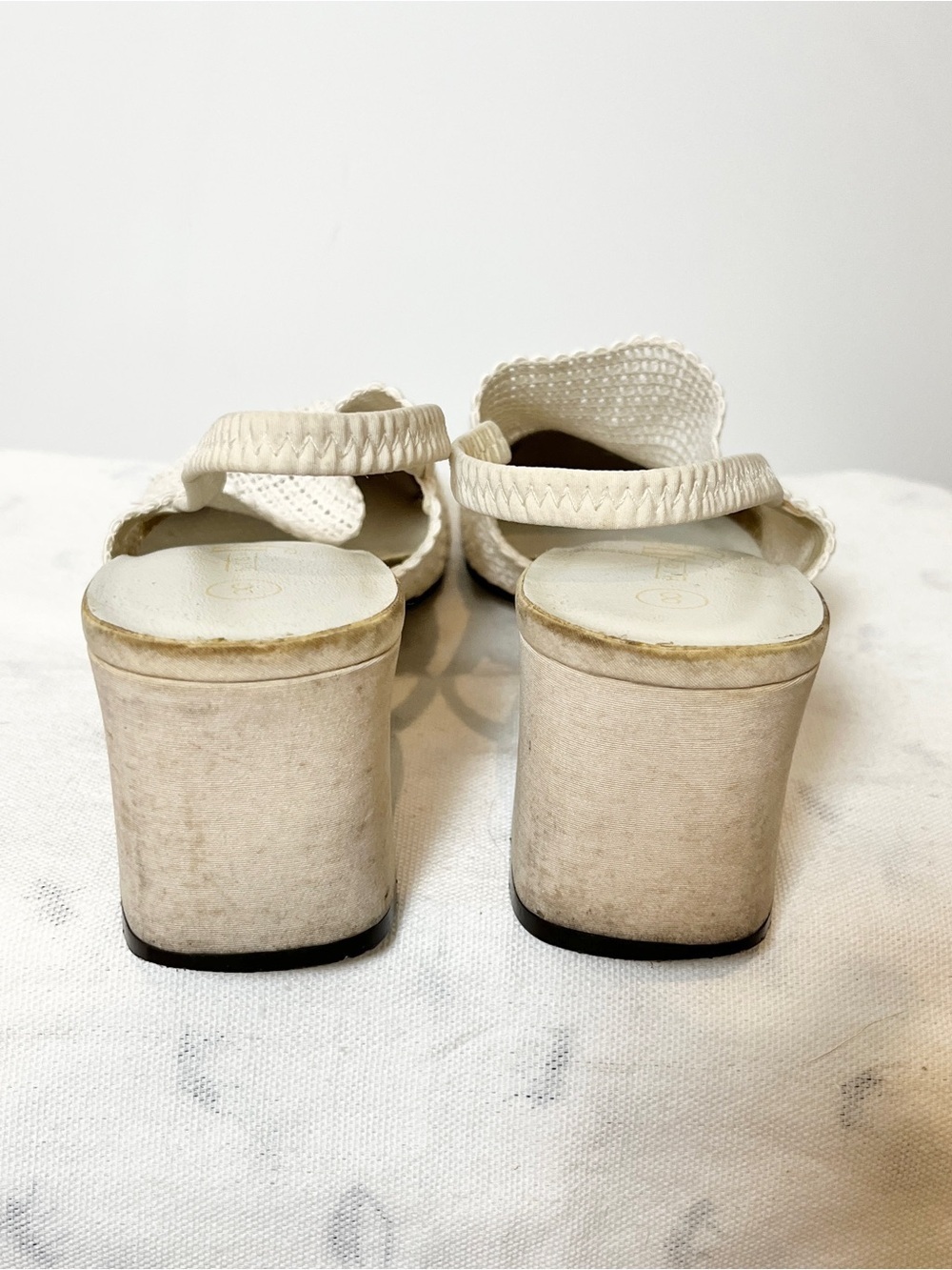 High Lights Cream Woven Slingback Block‑Heel Mules – Boho Cottagecore, US 8 - Picture 6 of 7
